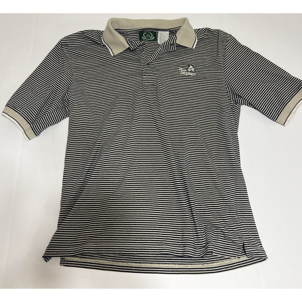 Disney Golf Collection Mens Magnolia Polo Shirt Tan/Black  Medium M Striped
